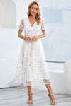 Sequin Leaf Embroidery Tie Front Short Sleeve Dress Cocktail Dresses - Tophatter Daily Deals