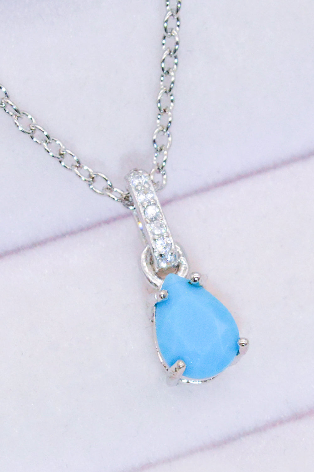 Teardrop Turquoise 4-Prong Pendant Necklace Necklaces - Tophatter Daily Deals