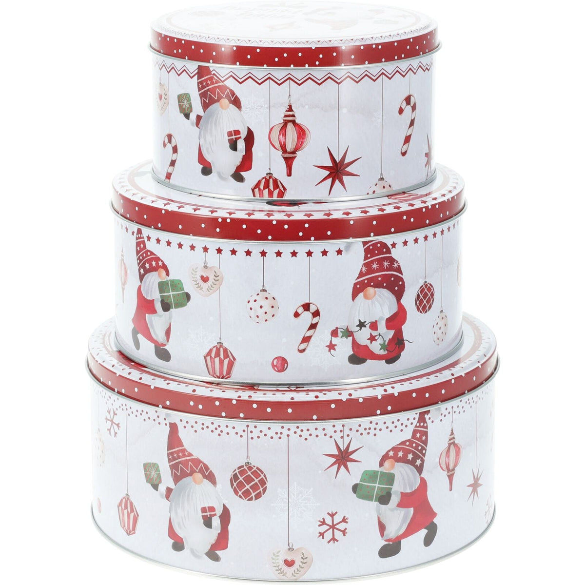 Set of 3 Christmas Gonk Storage Tins | 3-piece Gnome Round Kitchen Nesting Tins Biscuit Tin - Tophatter Daily Deals