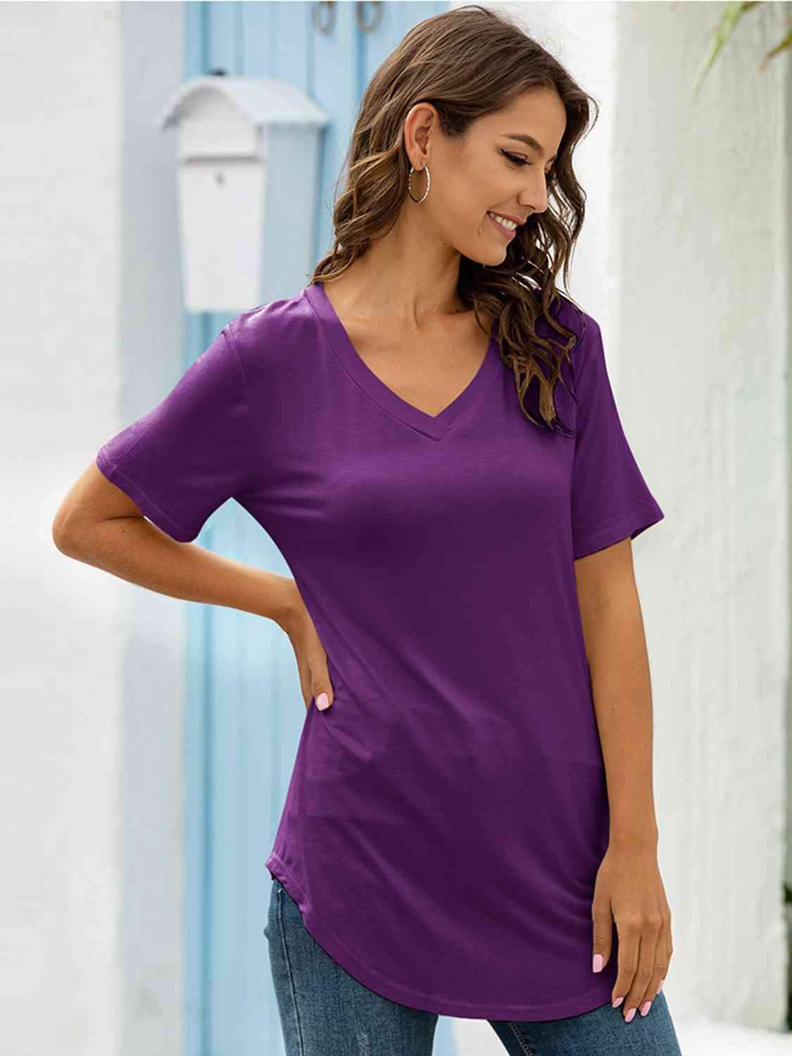 Full Size V-Neck Short Sleeve T-Shirt Dusty Purple Women's T-Shirts - Tophatter Daily Deals