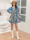 Printed V-Neck Balloon Sleeve Mini Dress Casual Dresses - Tophatter Daily Deals