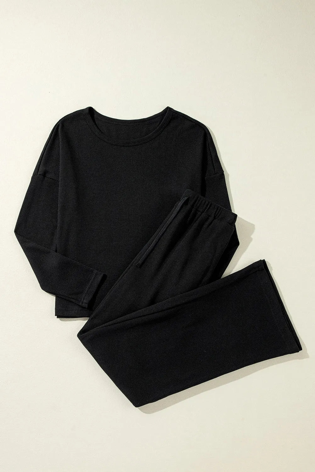 Black Textured Long Sleeve T Shirt and Pants Lounge Set Loungewear & Sleepwear/Loungewear - Tophatter Daily Deals