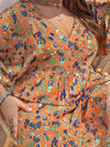 Plus Size Floral V-Neck Balloon Sleeve Midi Dress Casual Dresses - Tophatter Daily Deals