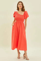 HEYSON Smocked Cutout Midi Dress Casual Dresses - Tophatter Daily Deals