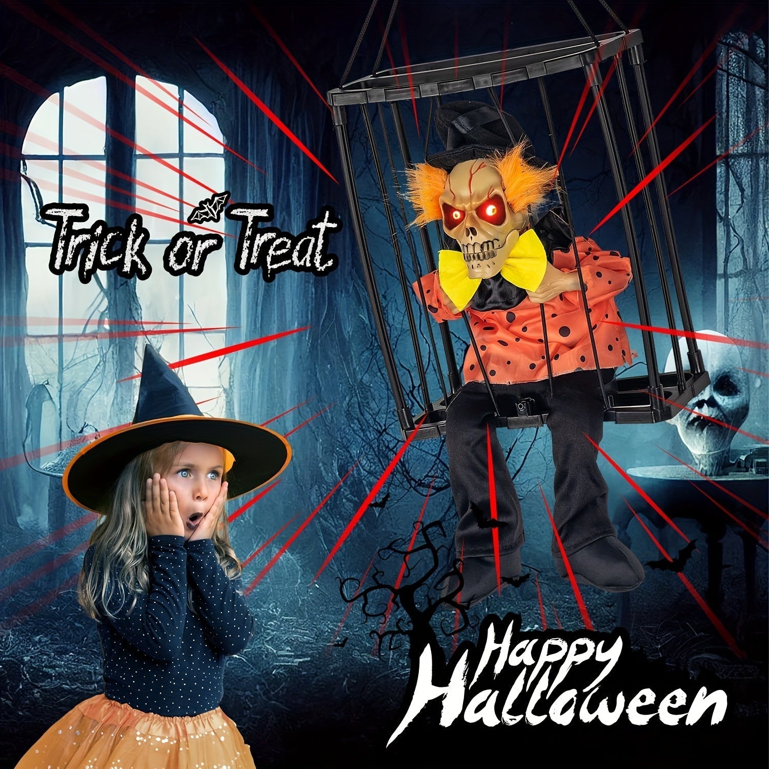 Halloween Screaming Clown Cage Decoration with Lights Halloween - Tophatter Daily Deals