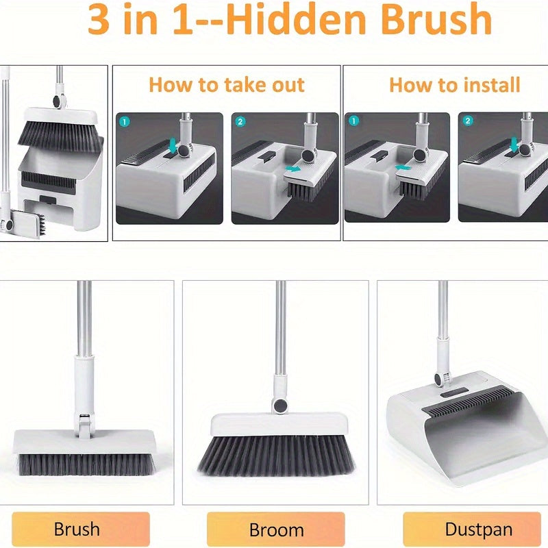 3-in-1 Home Cleaning Kit Broom Dustpan Brush Household Cleaning Products - Tophatter Daily Deals