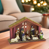11-Piece Traditional Nativity Set with 10 Ceramic Figures & Wooden Stable - 30cm Nativity Set - Tophatter Daily Deals