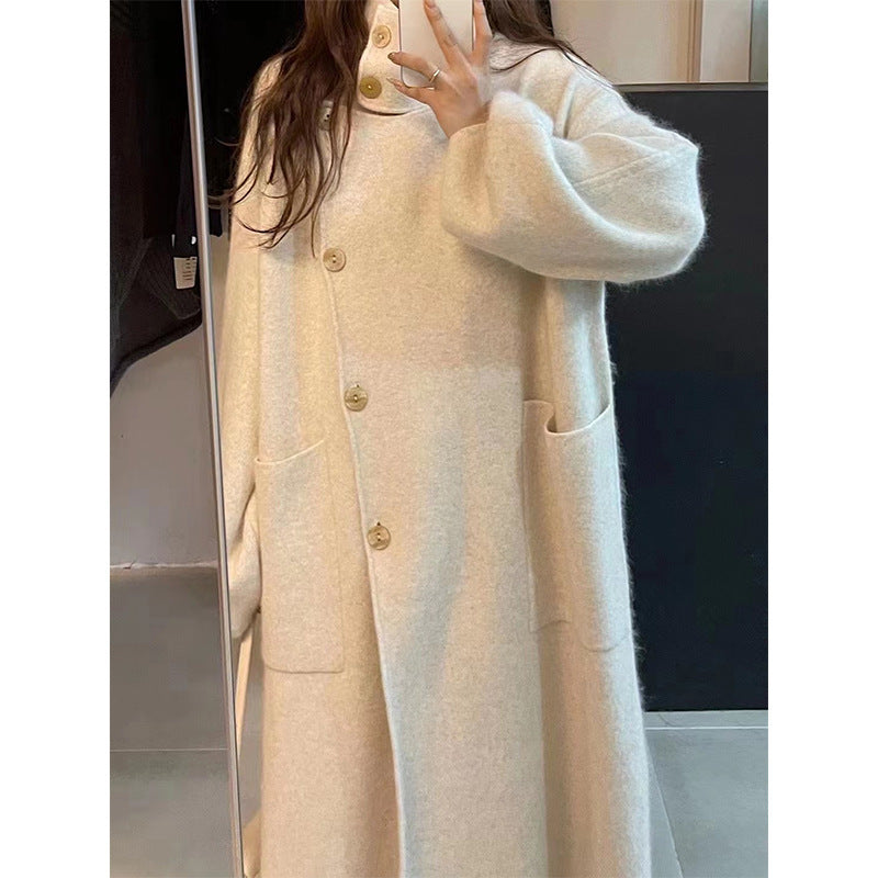 Warm Cozy Womens Wool Midlength Overcoat - Turtleneck Knit 3D Changing Face Moving Picture Frame - Tophatter Daily Deals