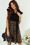 Tied Ruffled Leopard Cap Sleeve Dress Black Casual Dresses - Tophatter Daily Deals