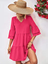 V-Neck Flare Sleeve Mini Dress Casual Dresses - Tophatter Daily Deals