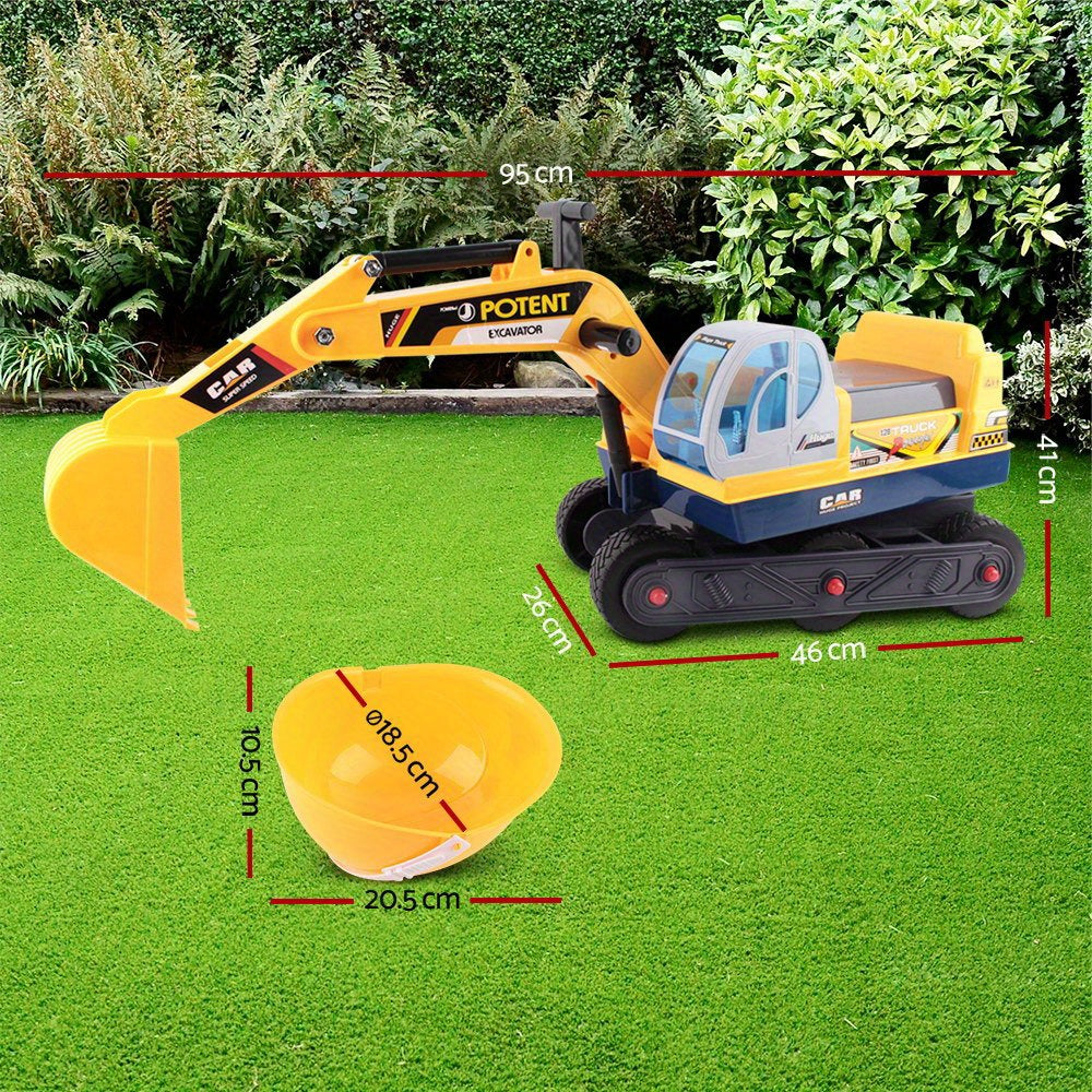Ride-On Excavator Toy with Helmet Push & Pedal Riding Vehicles - Tophatter Daily Deals