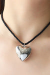 Heart Pendant Rope Necklace Black Silver One Size Necklaces - Tophatter Daily Deals