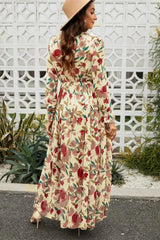 Floral Frill Trim Flounce Sleeve Plunge Maxi Dress Casual Dresses - Tophatter Daily Deals