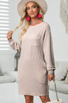 Striped Round Neck Long Sleeve Mini Dress Casual Dresses - Tophatter Daily Deals