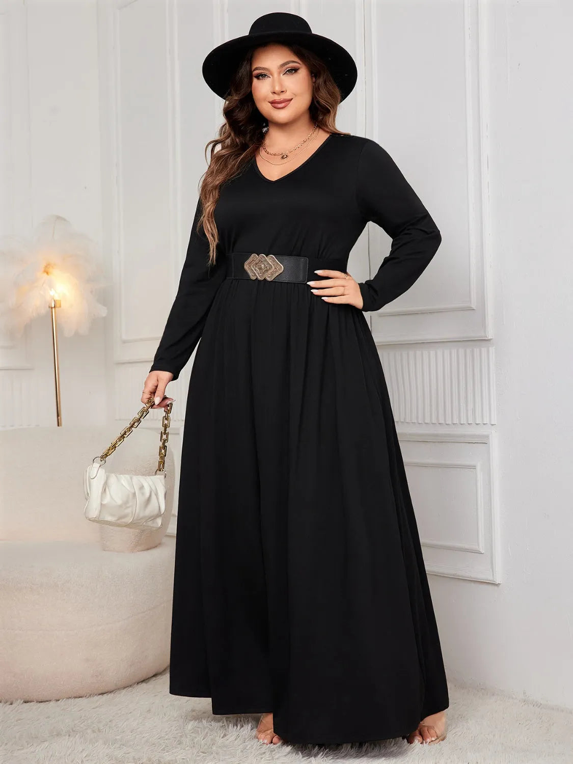 Plus Size Cutout V-Neck Long Sleeve Maxi Dress Casual Dresses - Tophatter Daily Deals