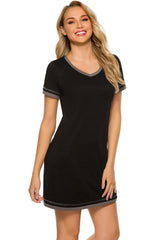 Contrast Trim Short Sleeve Lounge Dress Sleep Dresses - Tophatter Daily Deals