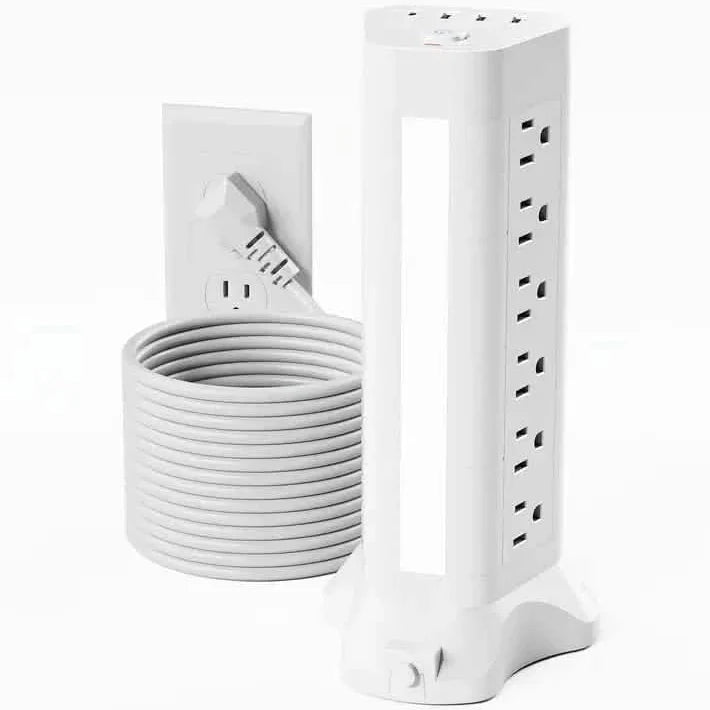 22-in-1 Power Strip Tower with 4 USB Ports & 9 AC Outlets, 10ft Extension Cable, 3-Color Night Light Electronics - Tophatter Daily Deals