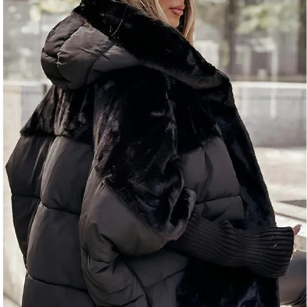 Insulating Womens Hooded Coat - Oversized Faux Fur Winter Black 3D Changing Face Moving Picture Frame - Tophatter Daily Deals