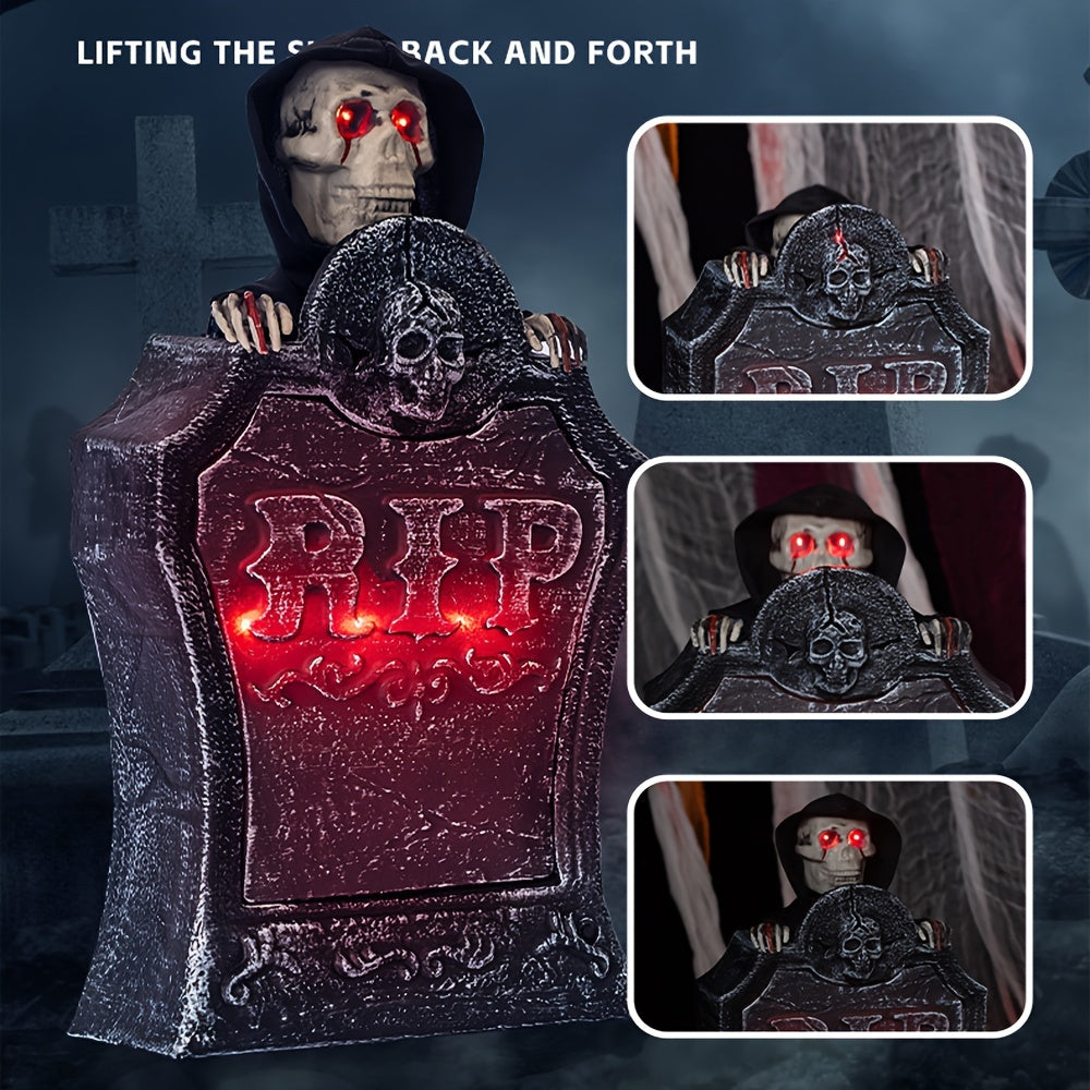 Glowing Halloween Tombstone with Red Light Skull Halloween - Tophatter Daily Deals