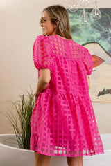 BiBi Gridded Organza Short Sleeve Dress Casual Dresses - Tophatter Daily Deals