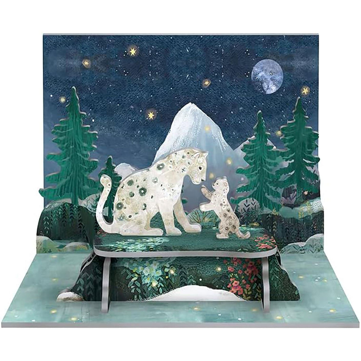 Snow Leopards Pop & Slot 3D Decoration | Build Your Own Winter Landscape Diorama Ornament - Tophatter Daily Deals