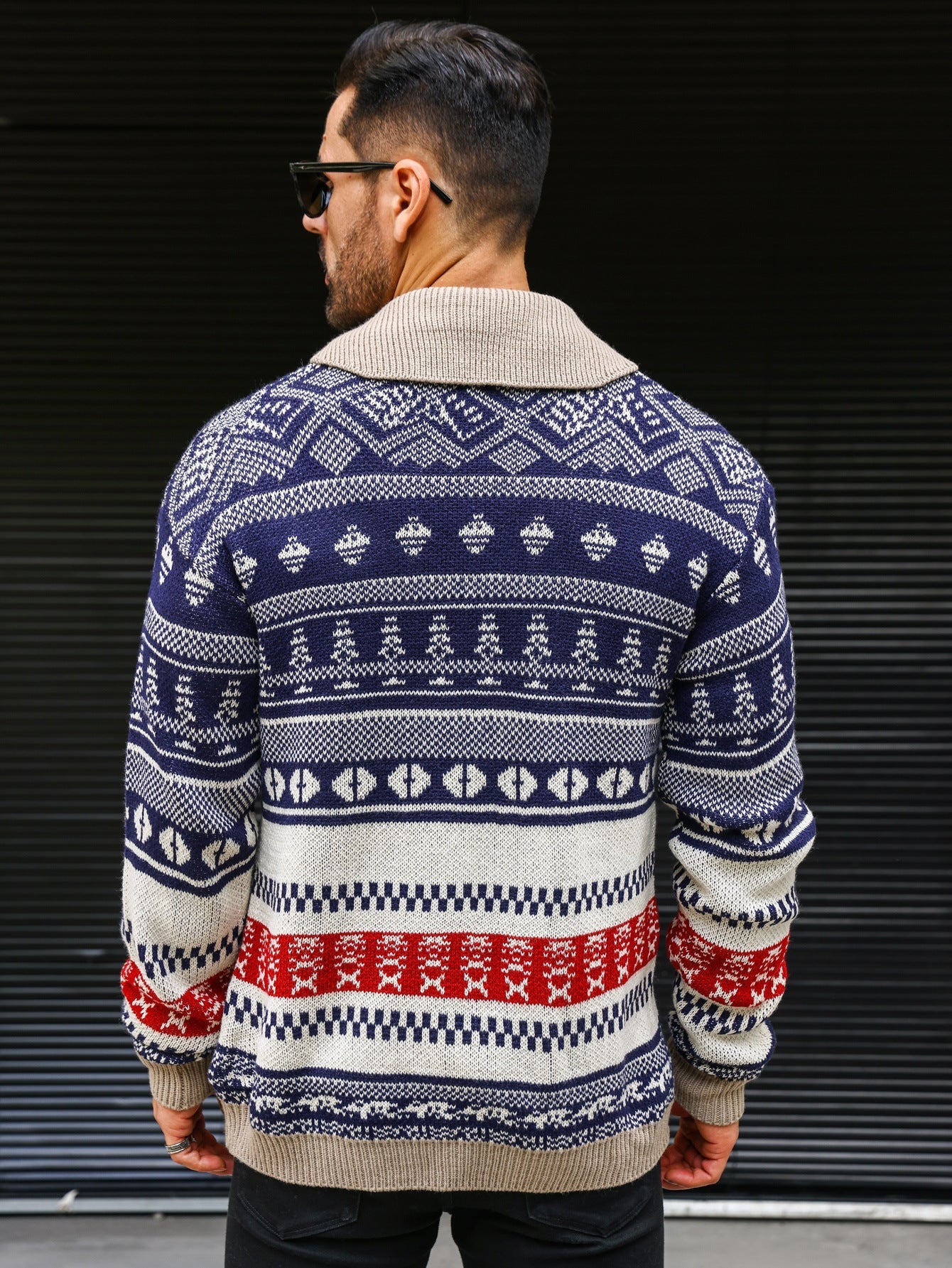 Warm Textured Men's Sweater Coat - Shawl Collar, Thick Knit 3D Changing Face Moving Picture Frame - Tophatter Daily Deals