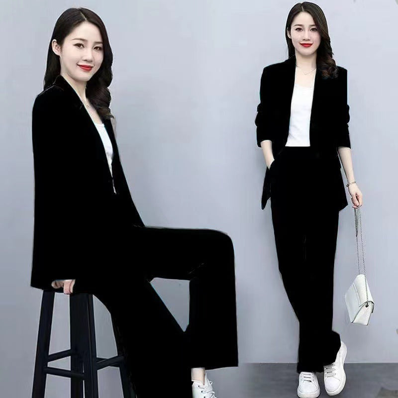 Business Suit Wide Leg Pants Two-piece Suit For Women Black 2PCs Set 0 - Tophatter Daily Deals