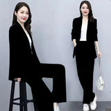 Business Suit Wide Leg Pants Two-piece Suit For Women Black 2PCs Set 0 - Tophatter Daily Deals