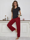 V-Neck Top and Gingham Pants Lounge Set Black Red Loungewear Sets - Tophatter Daily Deals