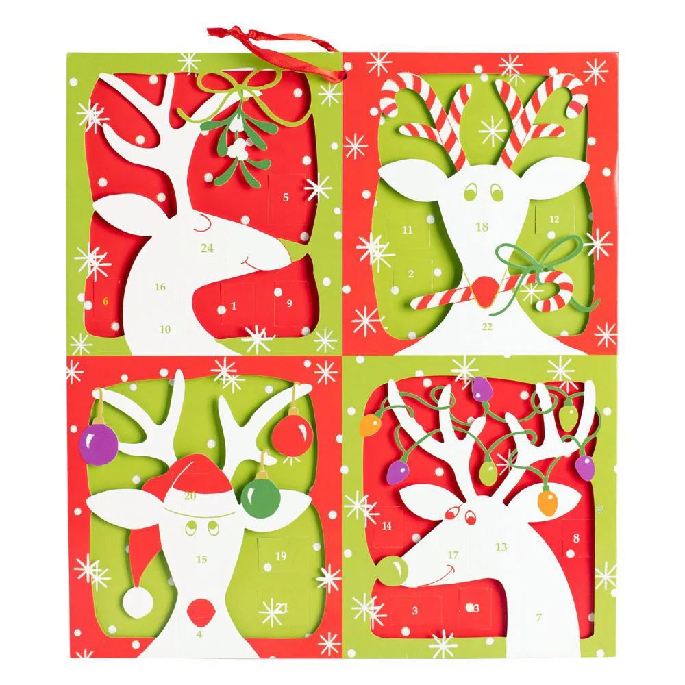 3D Reindeer Christmas Advent Calendar - Glittered Die-Cut with Ribbon, 35.5x39cm Advent Calendar - Tophatter Daily Deals