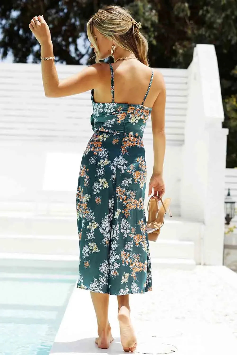 Floral Tied Cutout Split Spaghetti Strap Dress Casual Dresses - Tophatter Daily Deals