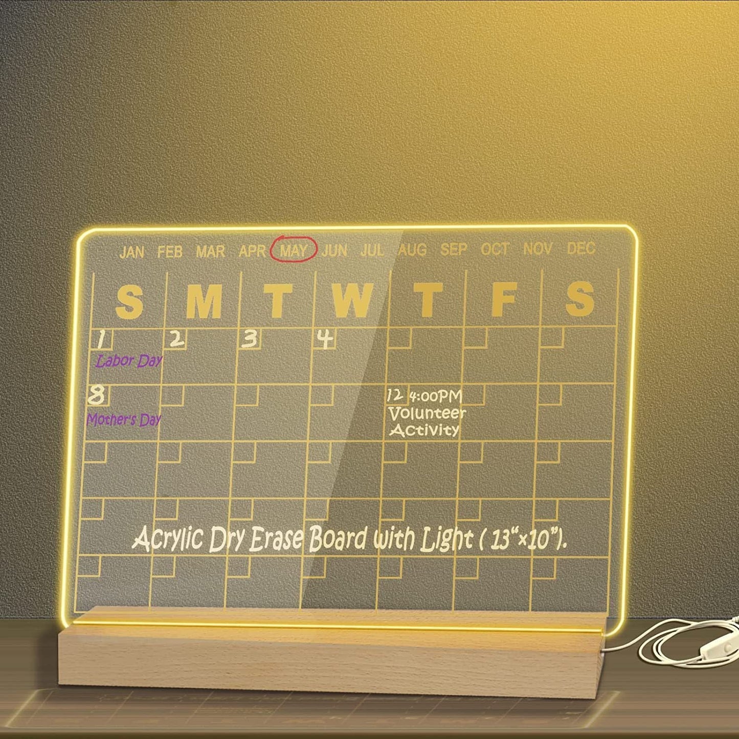 Acrylic Dry Wipe Board With LED Light Transparent Desktop Calendar White Holder USB 0 - Tophatter Daily Deals