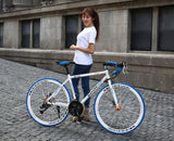 Aluminum Alloy Road Bike 21 Speed Bend Put Double Disc Brake White blue 0 - Tophatter Daily Deals