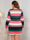 Plus Size Striped V-Neck Long Sleeve Mini Dress Casual Dresses - Tophatter Daily Deals