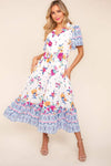 Haptics Printed Notched Short Sleeve Tiered Dress Casual Dresses - Tophatter Daily Deals