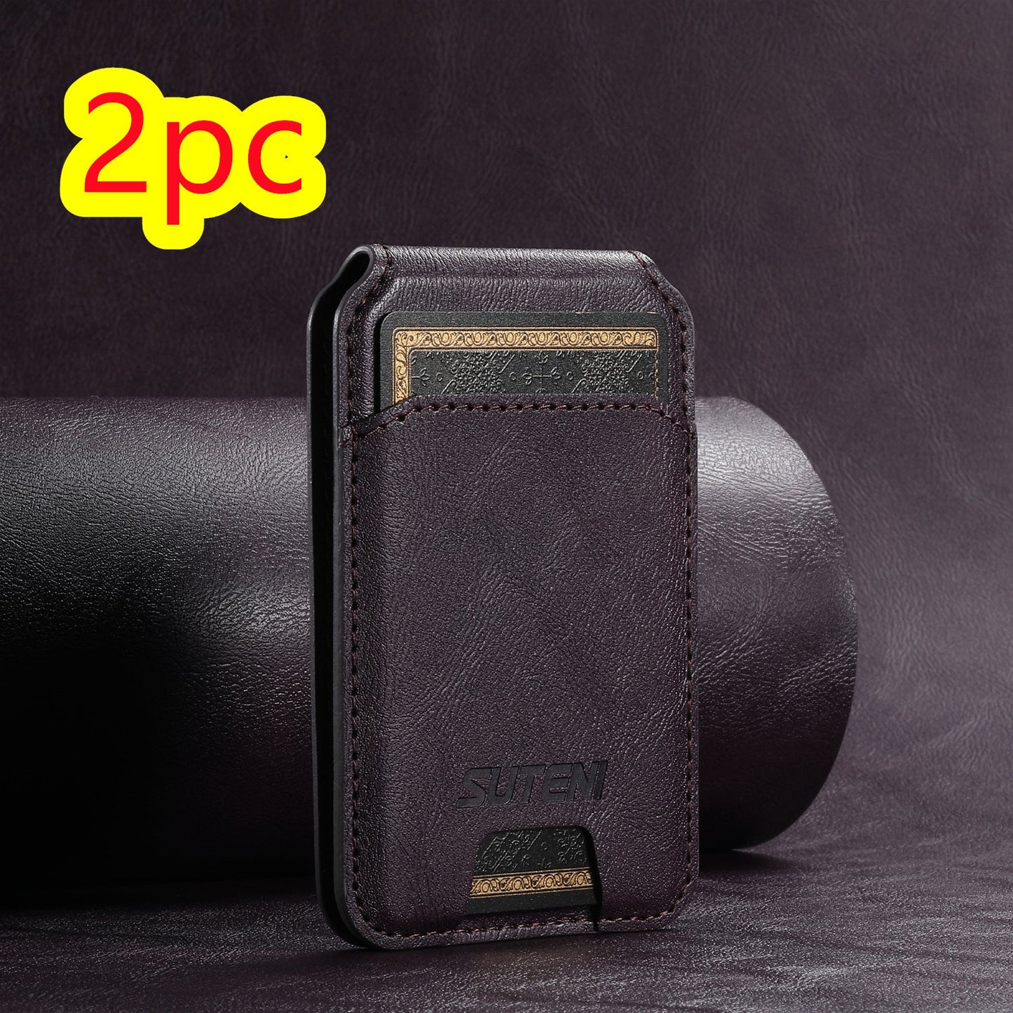 Android Universal Phone Magnetic Card Holder MagSafe Magnetic Ring PU Leather Purple 2pc 0 - Tophatter Daily Deals