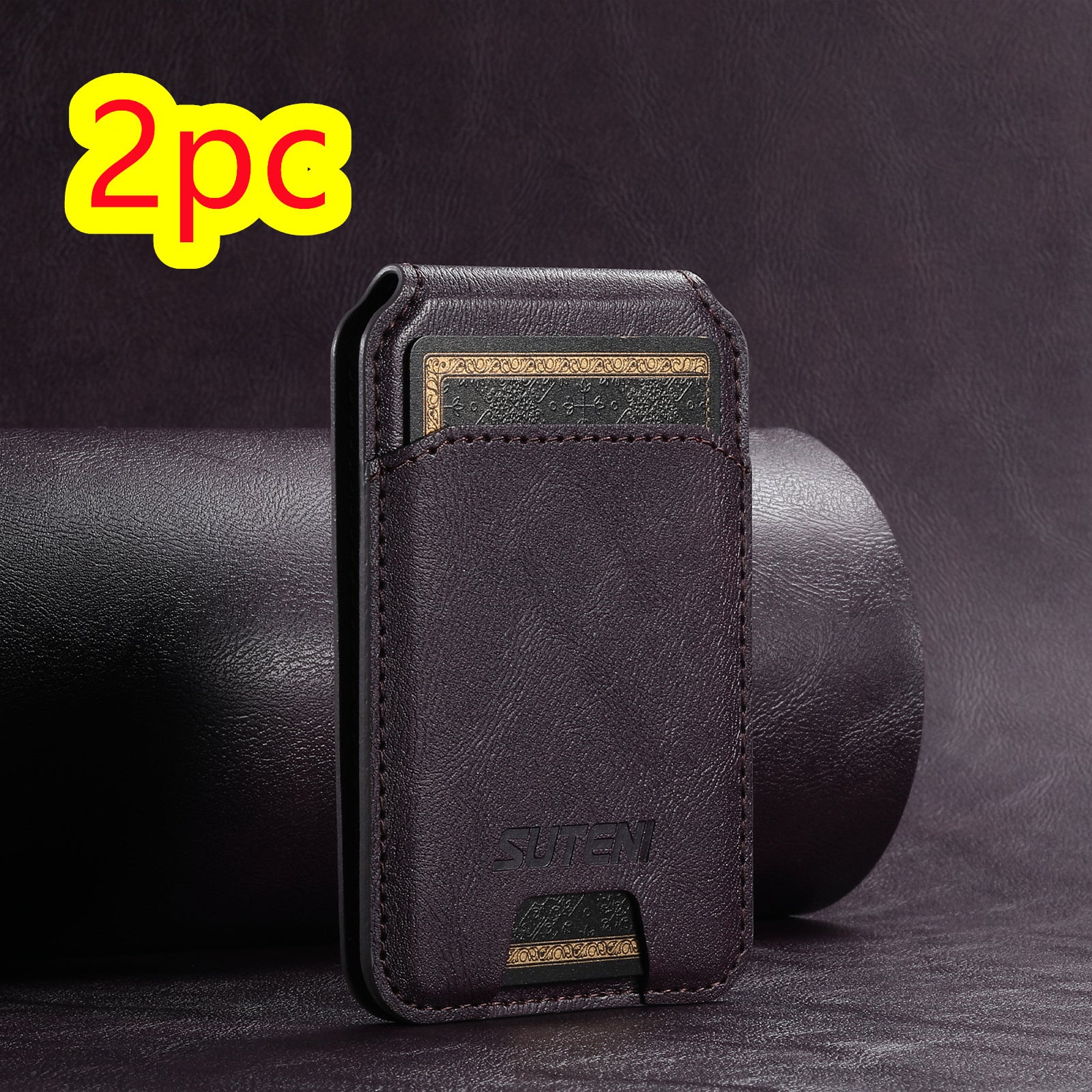 Android Universal Phone Magnetic Card Holder MagSafe Magnetic Ring PU Leather Purple 2pc 0 - Tophatter Daily Deals