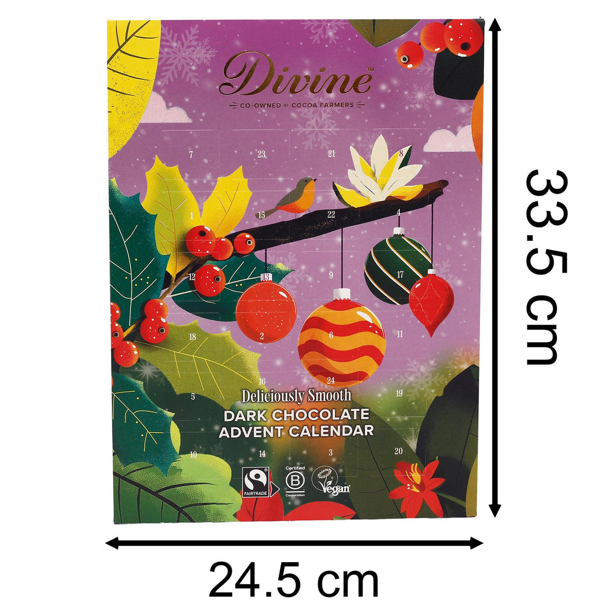 Divine Fairtrade Dark Chocolate Christmas Advent Calendar | 70% Cocoa Dark Chocolate Advent Calendar | Vegan Chocolate Christmas Calendar 85g Advent Calendar - Tophatter Daily Deals