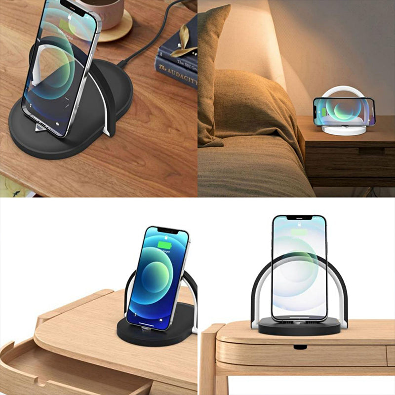 3 In 1 Foldable Wireless Charger Night Light Wireless Charging Station Stonego LED Reading Table Lamp 15W Fast Charging Light 0 - Tophatter Daily Deals