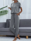 Round Neck Short Sleeve Top and Pants Set Loungewear Sets - Tophatter Daily Deals