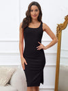 Slit Wide Strap Sleeveless Wrap Dress Black Casual Dresses - Tophatter Daily Deals