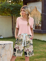 Short Sleeve Top and Printed Shorts Lounge Set Loungewear Sets - Tophatter Daily Deals