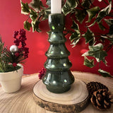 LED Christmas Tree Candlestick | Light-up Green Ceramic Christmas Candle Holder Candlestick - Tophatter Daily Deals