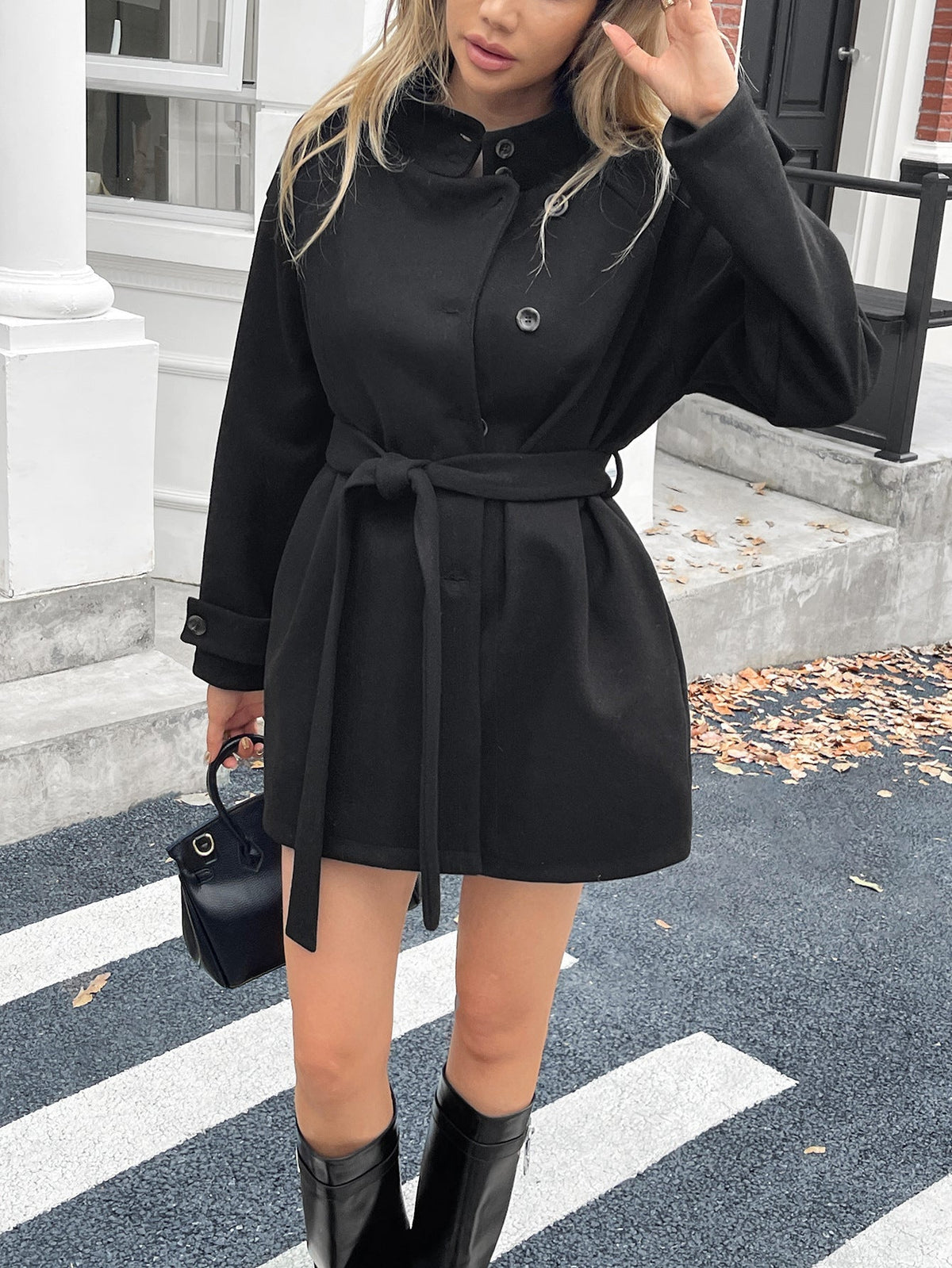 Warm Women's Overcoat - A Line Belted Polyester Winter Black 3D Changing Face Moving Picture Frame - Tophatter Daily Deals