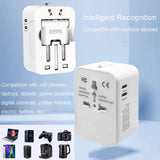 Universal Travel Adapter with Surge Protection, USB-A and Two USB-C Ports, White Electronics - Tophatter Daily Deals