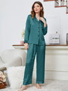 Lapel Collar Long Sleeve Top and Pants Pajama Set Loungewear Sets - Tophatter Daily Deals