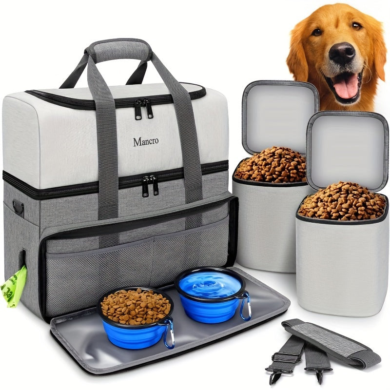 Dog Travel Bag Dual Layer with Bowls & Containers Pet Carriers & Crates - Tophatter Daily Deals
