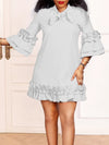 Frill Tie Neck Three-Quarter Sleeve Dress Casual Dresses - Tophatter Daily Deals