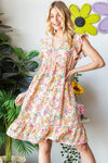 Heimish Full Size Floral Ruffled V-Neck Dress Sand Casual Dresses - Tophatter Daily Deals