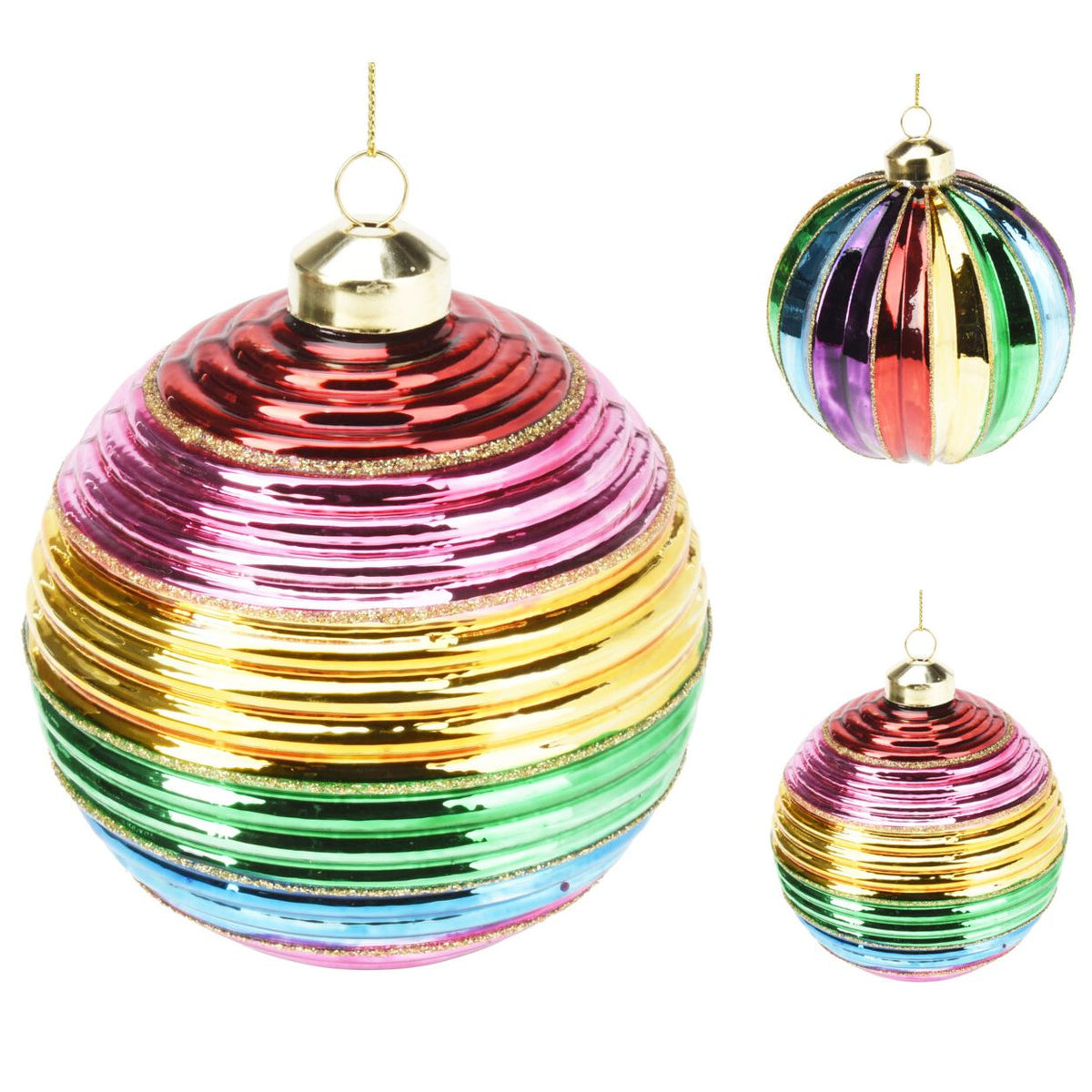 Large Rainbow Christmas Bauble | Multicoloured Christmas Tree Ornament - 10cm Baubles - Tophatter Daily Deals